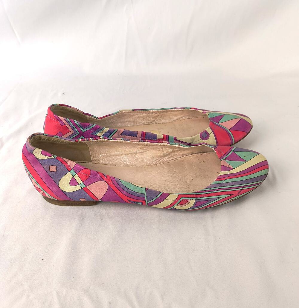 Emilio Pucci Abstract Geometric Printed Leather Ballet Flats – Size 38